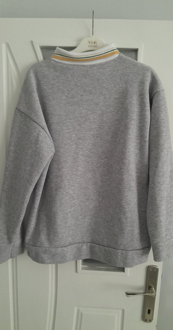 Oxford Baskılı Gri Sweatshirt - Görsel 5