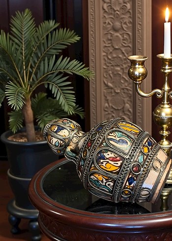 VİNTAGE SERAMİK GÜMÜŞ TELKÂRİ GİYDİRME EL İŞÇİLİKLİ KÜP/VAZO - Görsel 3