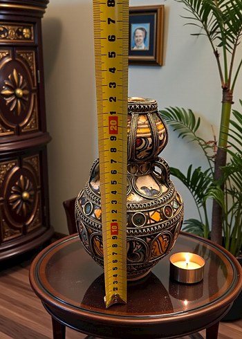 VİNTAGE SERAMİK GÜMÜŞ TELKÂRİ GİYDİRME EL İŞÇİLİKLİ KÜP/VAZO - Görsel 4