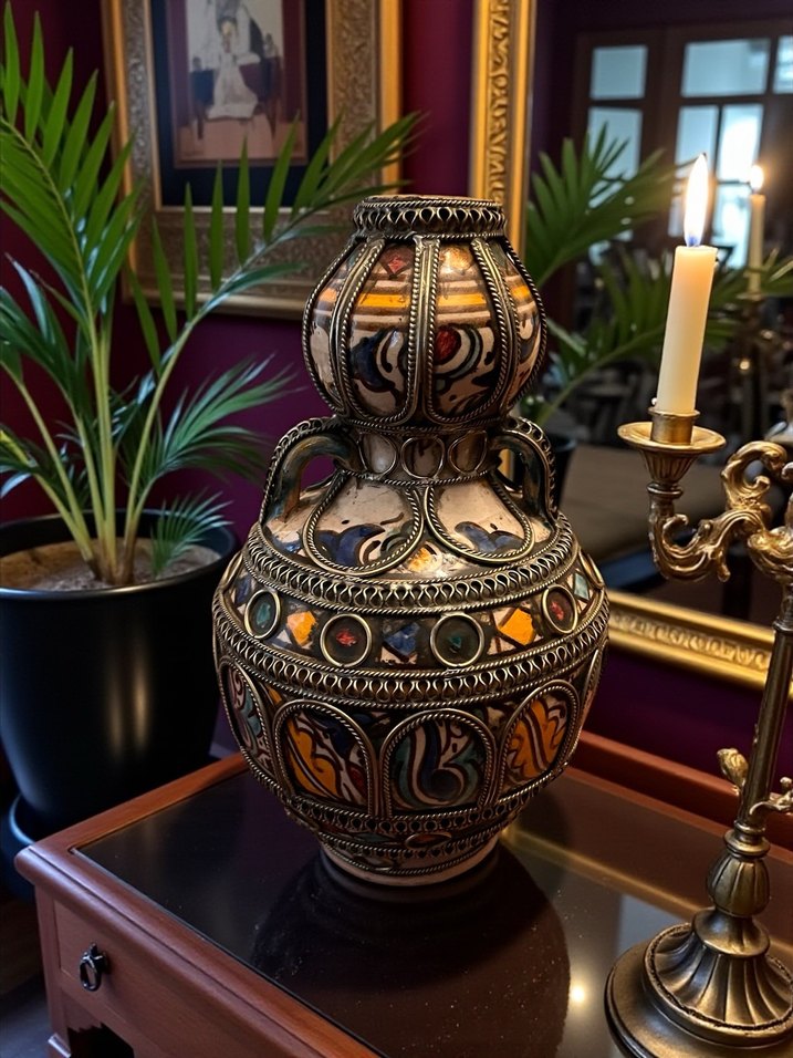 VİNTAGE SERAMİK GÜMÜŞ TELKÂRİ GİYDİRME EL İŞÇİLİKLİ KÜP/VAZO - Görsel 2