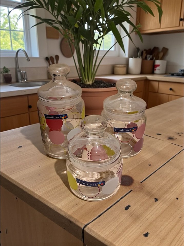 Luminarc 3'lü Desenli Cam Saklama Kavanozu - Görsel 3