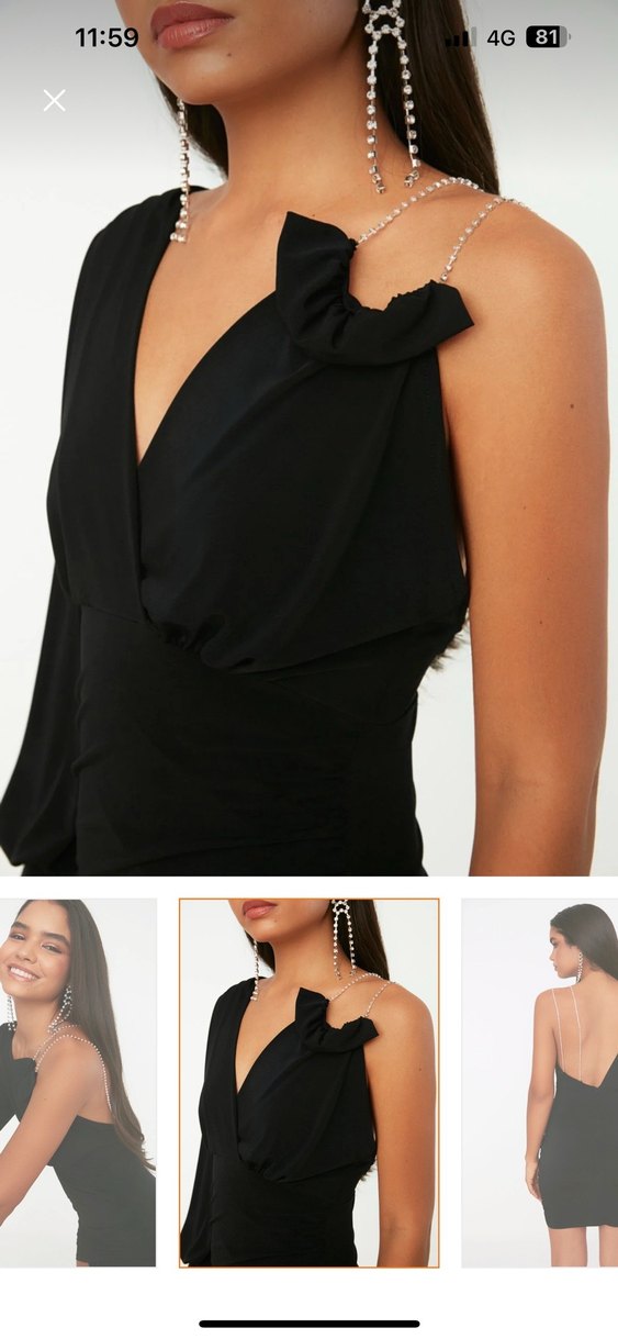 Tek Kollu Drapeli Siyah Mini Elbise - Görsel 2