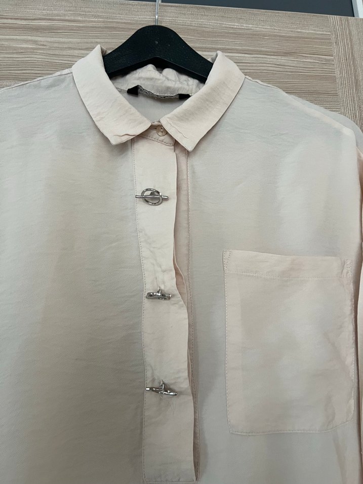 Bej Kadın Keten Düğmeli Gömlek - Görsel 2