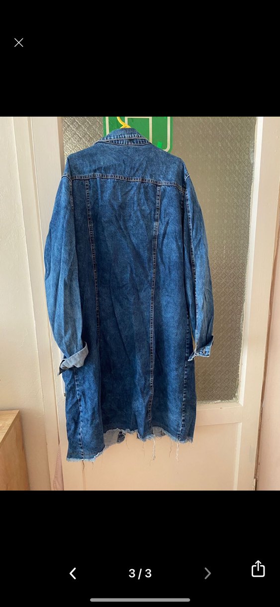 Düğmeli Mavi Midi Boy Kot Ceket - Görsel 3