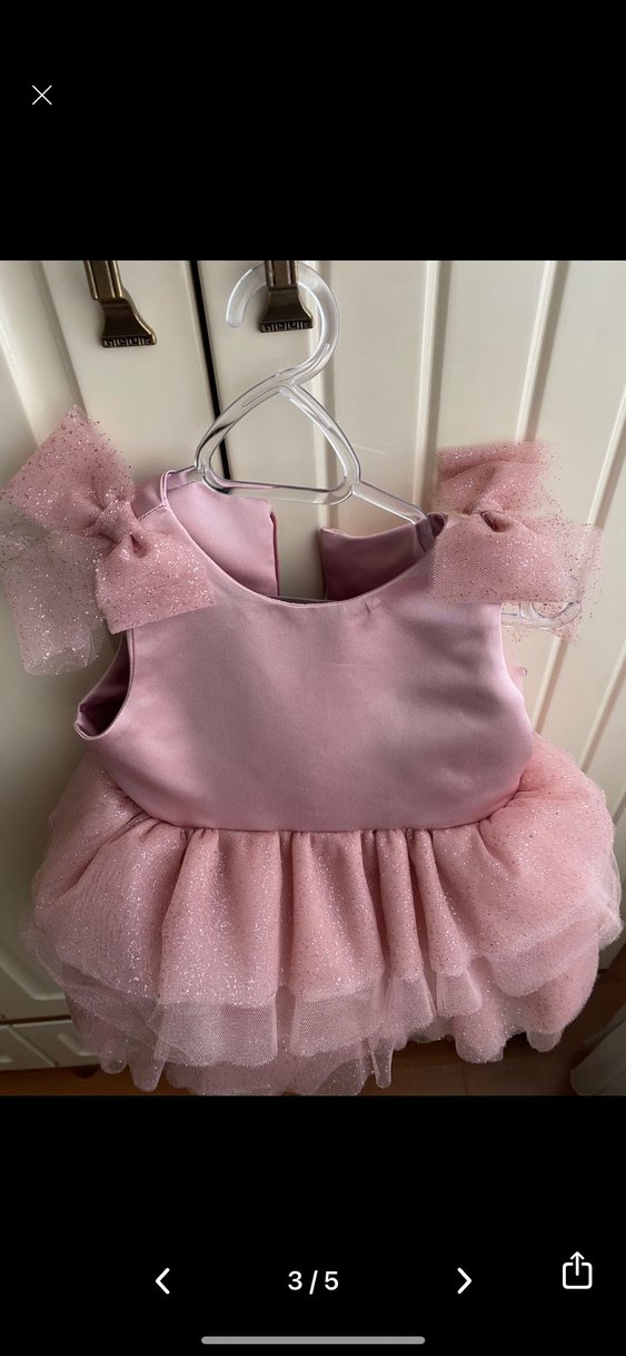 Kız Çocuk Pembe Fırfırlı Doğum günü elbisesi - Görsel 3