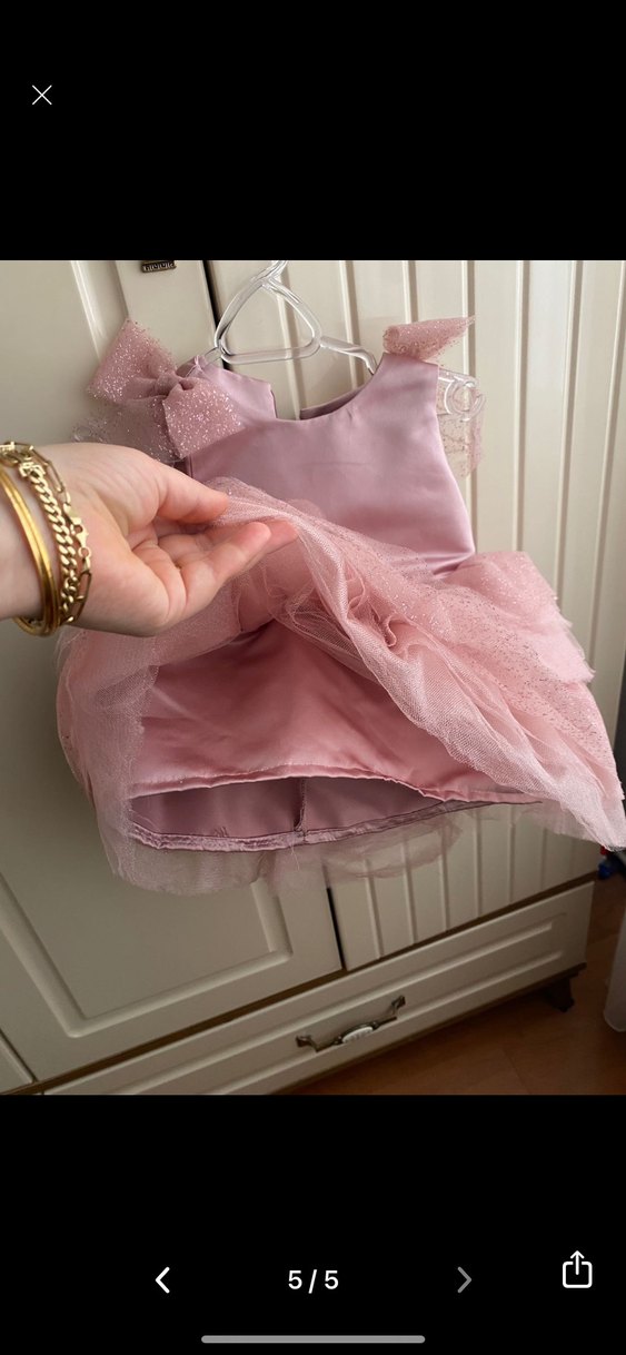 Kız Çocuk Pembe Fırfırlı Doğum günü elbisesi - Görsel 5