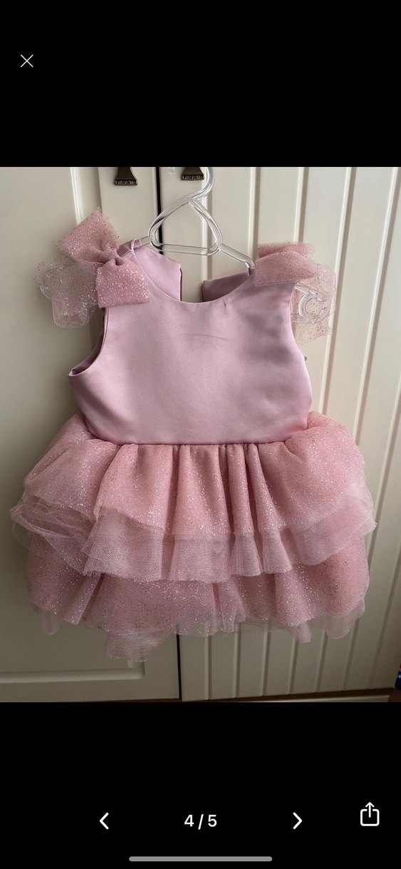 Kız Çocuk Pembe Fırfırlı Doğum günü elbisesi - Görsel 4