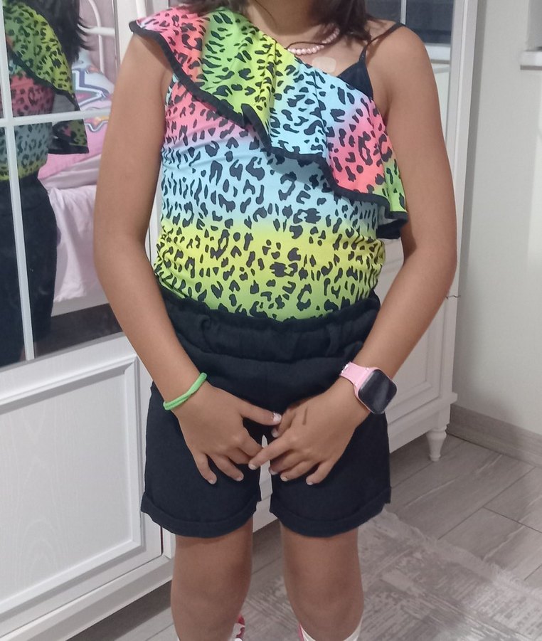 Renkli Leopar Desenli Fırfırlı - Görsel 3