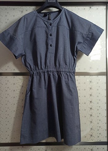 m Beden gri Renk Gri Denim Midi Elbise Düğmeli ve Rahat Kesim