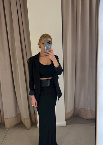 Siyah Midi Kadın Blazer Ceket - Görsel 3