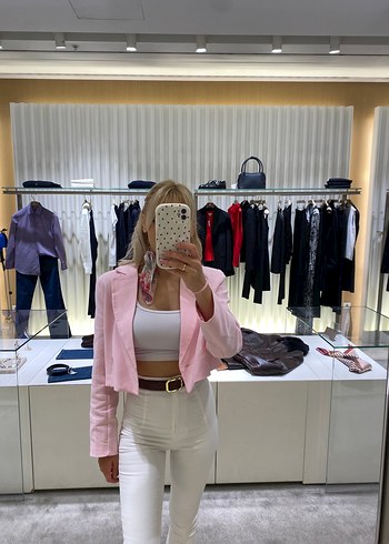Pembe Mini Kadın Blazer Ceket - Görsel 3
