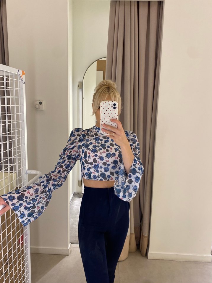 Şeffaf İndigo Desenli Mini Bluz - Görsel 2