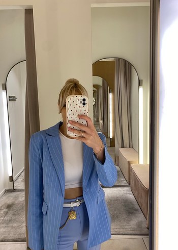 Çizgili Mavi Kadın Blazer Ceket