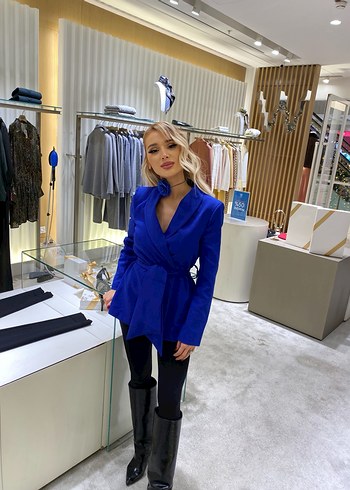 Mini Parlak Mavi Kadın Blazer - Görsel 2