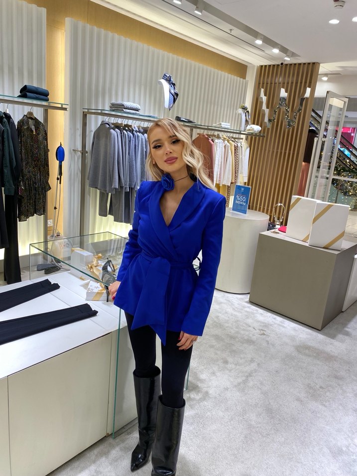 Mini Parlak Mavi Kadın  Blazer - Görsel 2