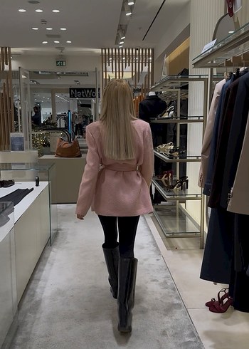 Pembe Midi Kadın Blazer Kuşaklı - Görsel 3