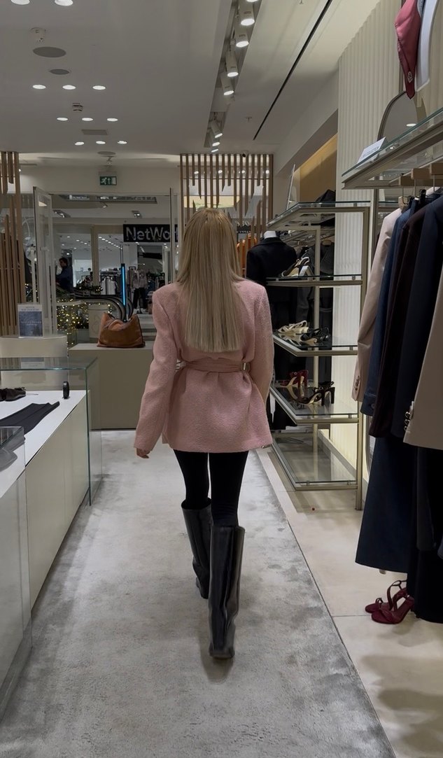 Pembe Midi Kadın Blazer Kuşaklı - Görsel 3