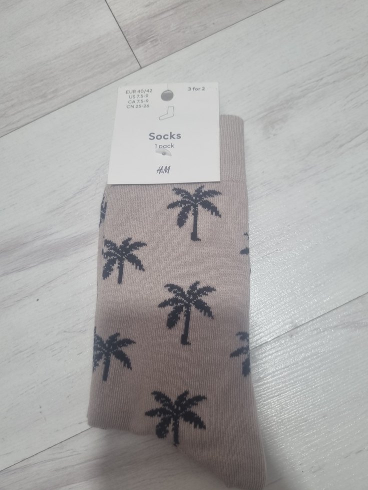 Bej Kısa Erkek Çoraplar Siyah Palmiye Desenli - Görsel 2