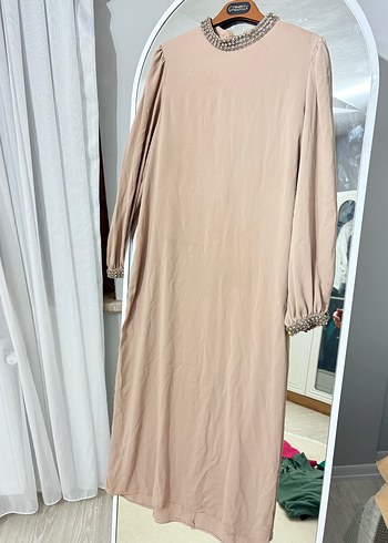 Bej Uzun Kollu Salaş Kadın Elbise - Görsel 2