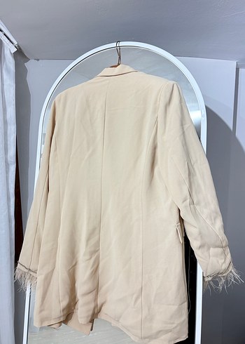 Bej Uzun Kollu Kadın Blazer Ceket - Görsel 4