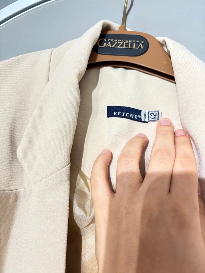 Bej Uzun Kollu Kadın Blazer Ceket - Görsel 3