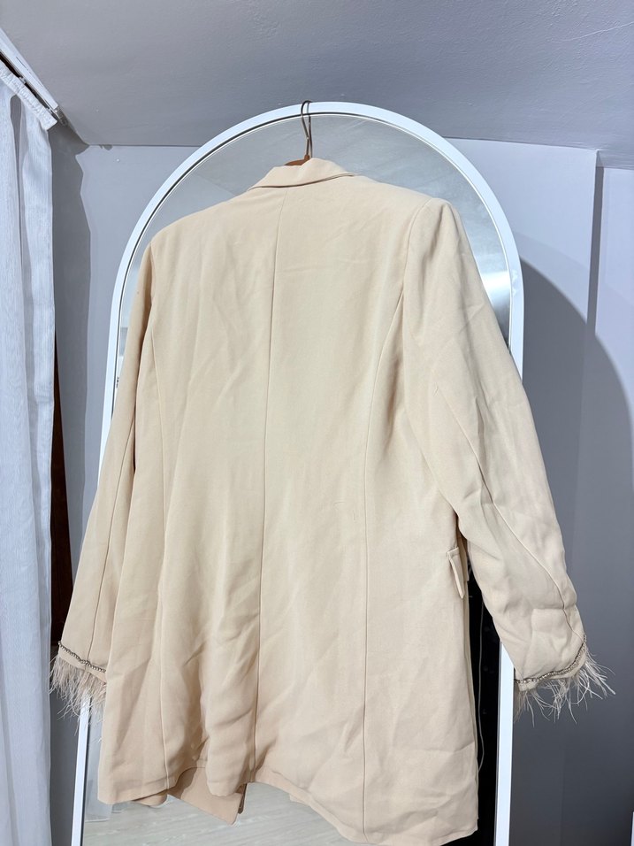 Bej Uzun Kollu Kadın Blazer Ceket - Görsel 4