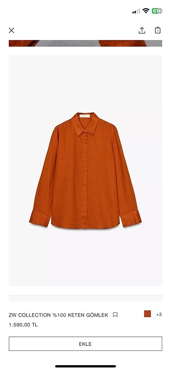 Zara zw collection Keten gömlek