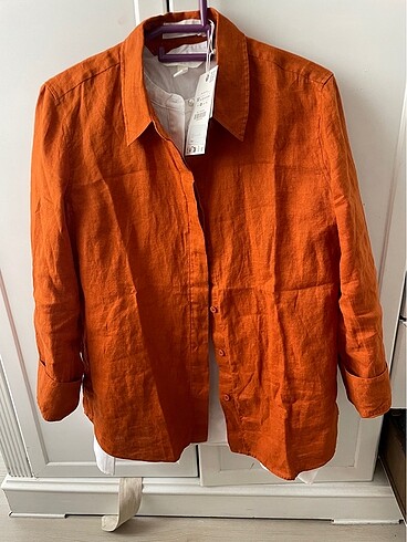 m Beden turuncu Renk Zara zw collection Keten gömlek