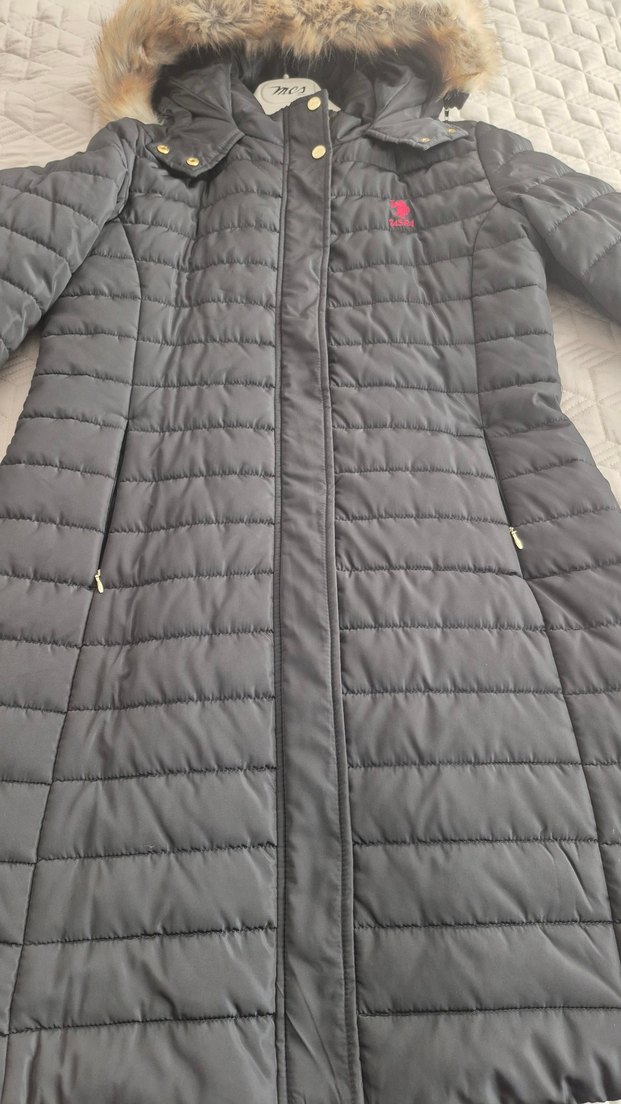 Siyah Uzun Kadın Kaban, Fermuarlı, Kapüşonlu - Görsel 3