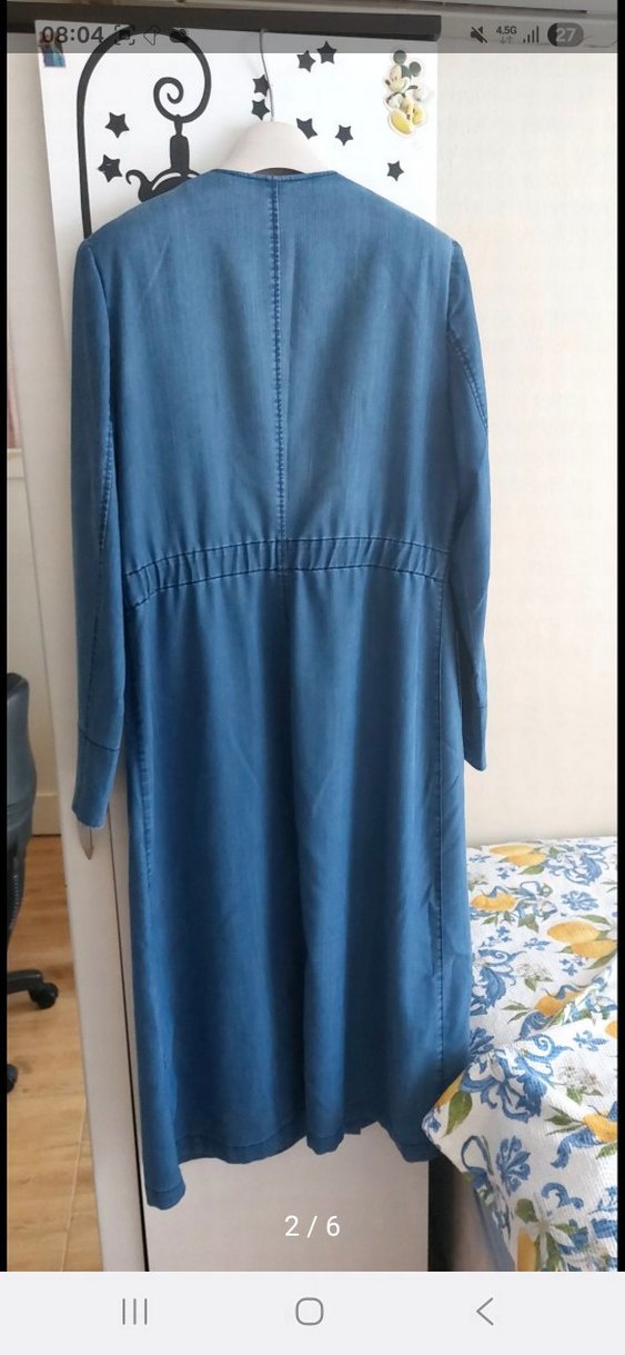 Kadın Mavi Uzun Kot Ceket Kemerli - Görsel 2