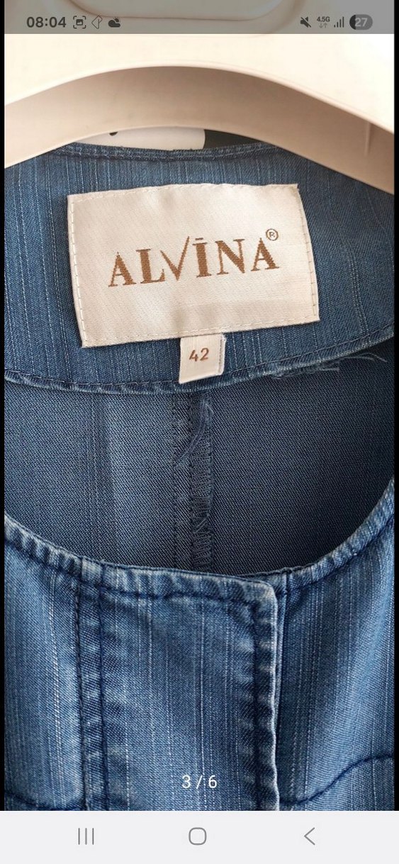 Kadın Mavi Uzun Kot Ceket Kemerli - Görsel 3