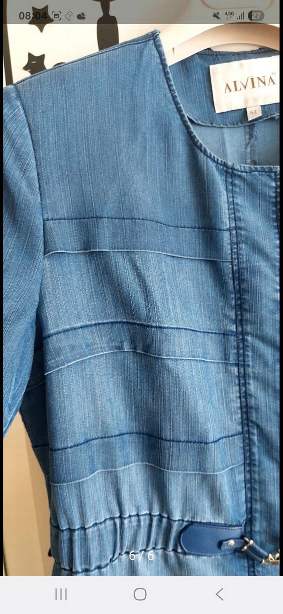 Kadın Mavi Uzun Kot Ceket Kemerli - Görsel 5