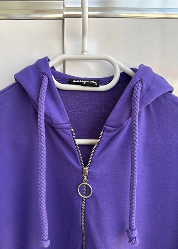 Kadın Mor Kapüşonlu Fermuarlı Sweatshirt - Görsel 3