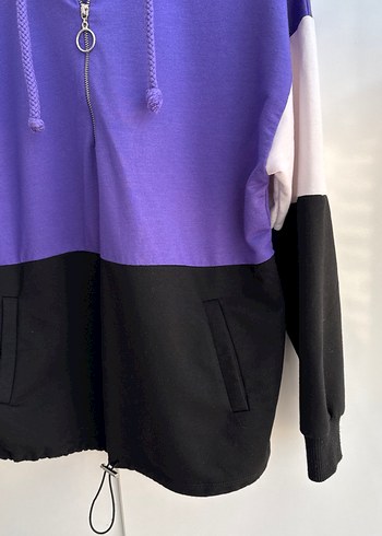 Kadın Mor Kapüşonlu Fermuarlı Sweatshirt - Görsel 4