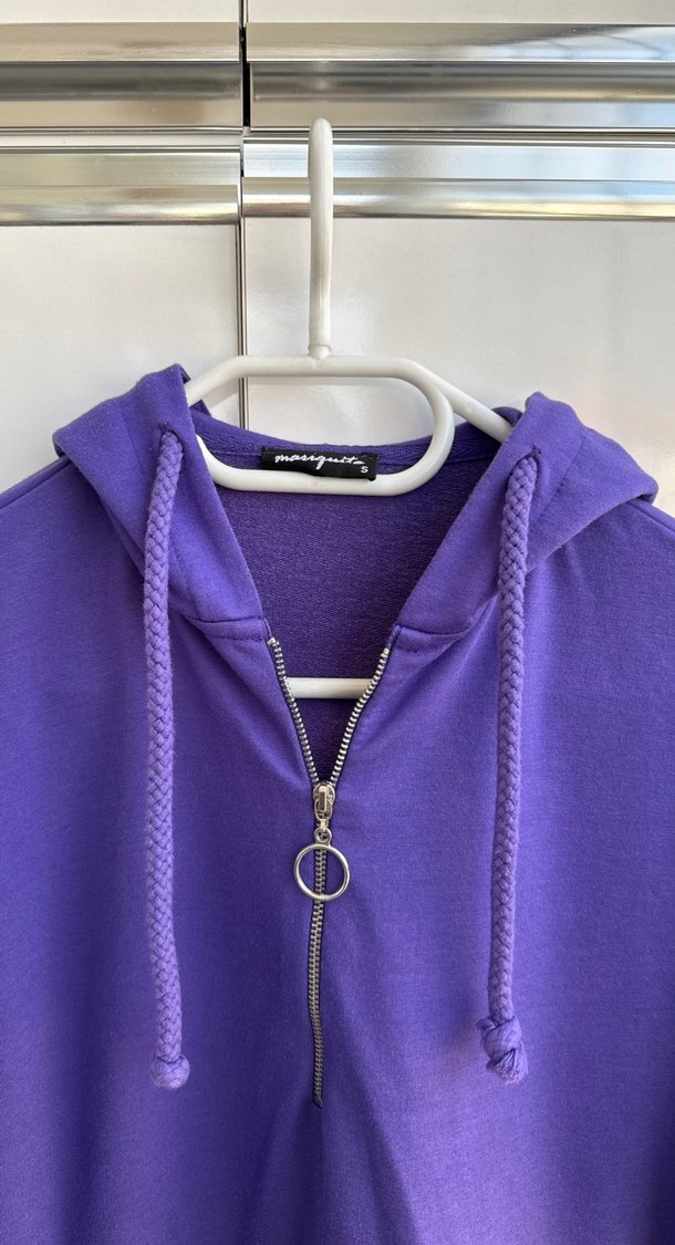 Kadın Mor Kapüşonlu Fermuarlı Sweatshirt - Görsel 3