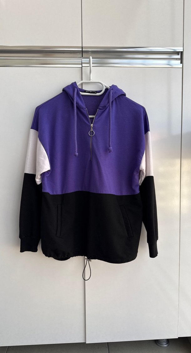 Kadın Mor Kapüşonlu Fermuarlı Sweatshirt - Görsel 5