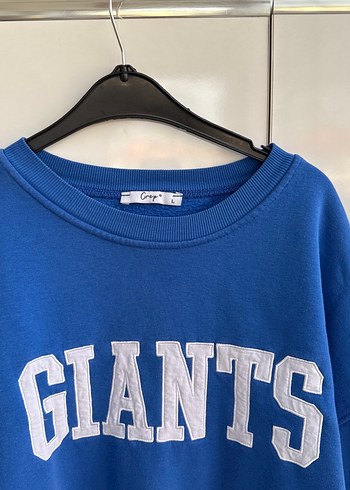 Mavi Oversize Kadın Sweatshirt GIANTS Baskılı - Görsel 4