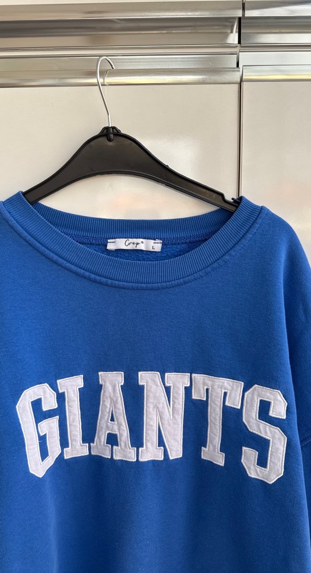 Mavi Oversize Kadın Sweatshirt GIANTS Baskılı - Görsel 4