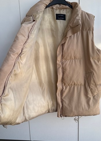 Bej Yüksek Yakalı fermuarlı Kadın Yelek - Görsel 6