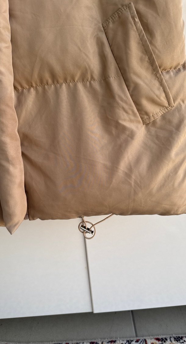 Bej Yüksek Yakalı fermuarlı Kadın Yelek - Görsel 4