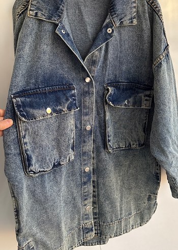 Gri Mavi Düğmeli Kadın Denim Ceket - Görsel 7