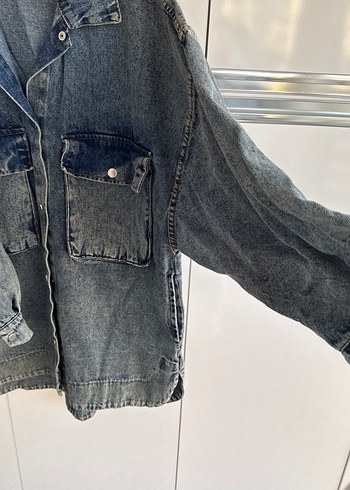 Gri Mavi Düğmeli Kadın Denim Ceket - Görsel 3