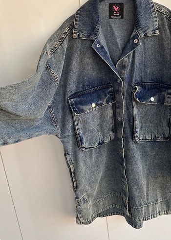 Gri Mavi Düğmeli Kadın Denim Ceket - Görsel 2