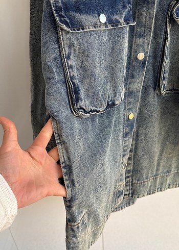Gri Mavi Düğmeli Kadın Denim Ceket - Görsel 6
