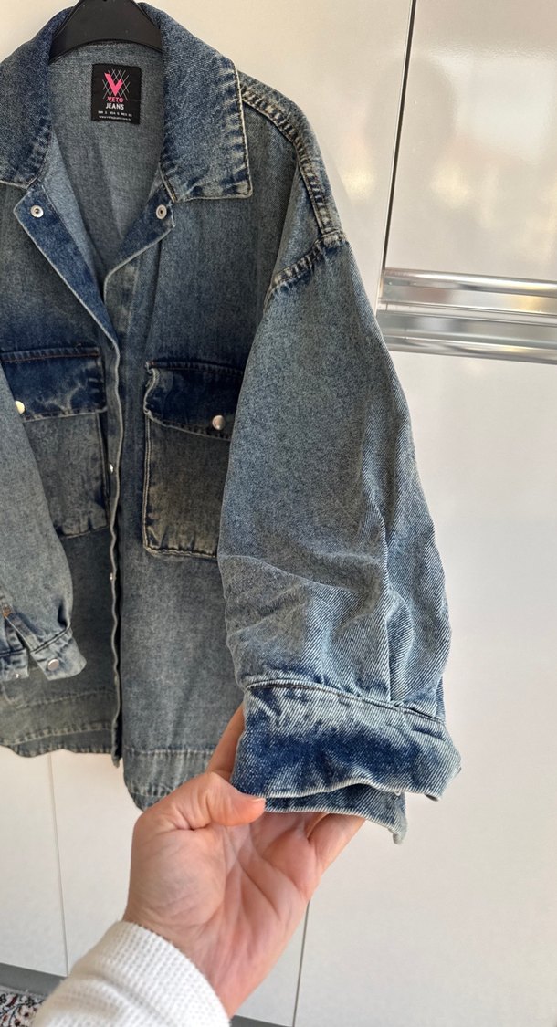 Gri Mavi Düğmeli Kadın Denim Ceket - Görsel 4