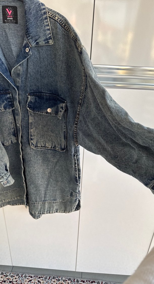 Gri Mavi Düğmeli Kadın Denim Ceket - Görsel 3