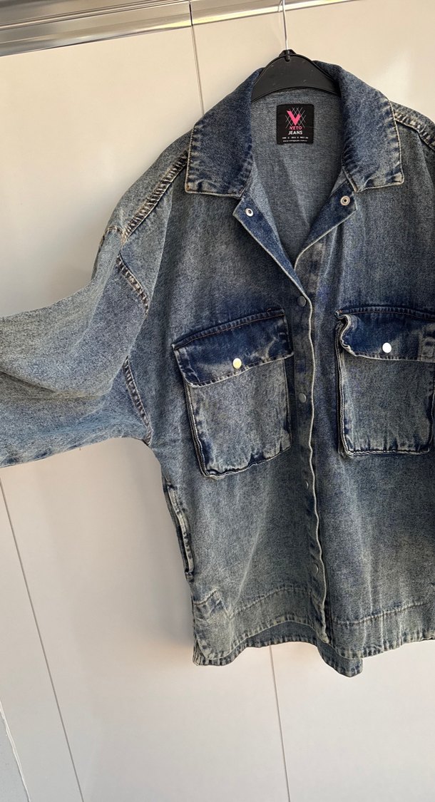 Gri Mavi Düğmeli Kadın Denim Ceket - Görsel 2