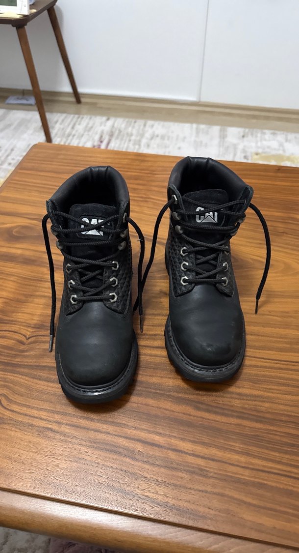 CAT Siyah Deri Kadın Goth Dolgu Topuk Bot - Görsel 2