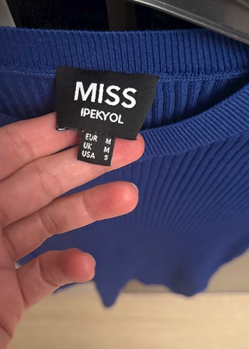 Mis İpekyol Kadın Mavi Kısa Kollu Triko Tişört - Görsel 2