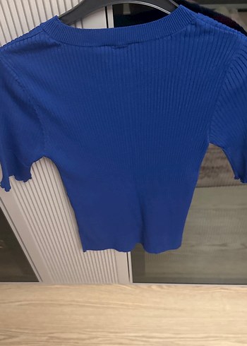 Mis İpekyol Kadın Mavi Kısa Kollu Triko Tişört - Görsel 3